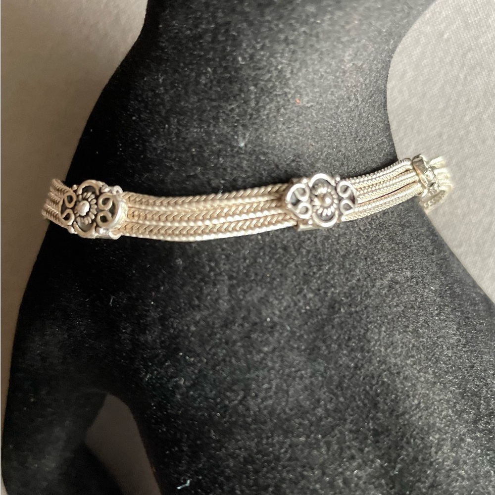 925 Silver Turkish Multi-Strand flowers Bracelet